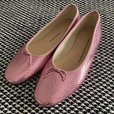 J. Crew Zoe Pink Metallic Italian Leather Snake Embossed Ballet Flats Size 9 • $60