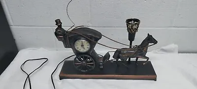 Vintage United Horse Drawn Carriage Clock - Clock Works Driver Arm Moves Light • $95