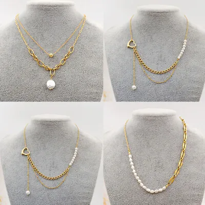 Natural Freshwater Pearl Pendant Necklace Jewelry Sweater Chain Women Party Gift • $9.21