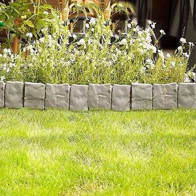 10xGrey Stone Lawn Edge 5M Flower Bed & Grass Path Garden Edging Fencing Plastic • £7.97