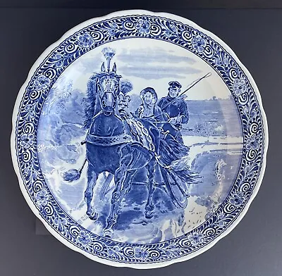 Vtg Large Delfts Boch Belgium Blue Wall Plate Horse & Carriage Collection Plate • $80