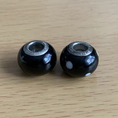 £9.99 • Buy Amore&Baci 925 Silver Murano Italian Charms X 2 In Blacks