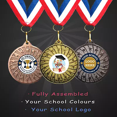 50mm Personalised School Medals + Ribbon + Engraving + Your Own Logo • £1.50