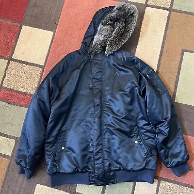 Vintage Air Michael Jordan Faux Fur Hood Black Nylon Parka Jacket Men's XL Rare! • $150