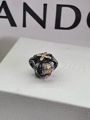 Pandora Authentic 14k Gold Two-tone Regal Crown Charm £90 Box & Bag • £44.99