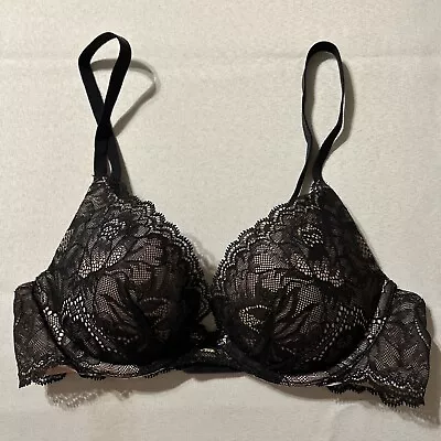 Victoria’s Secret Fabulous Push-Up Black Floral Lace Over Beige 32B • $18