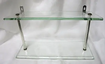 Vintage MCM Glass Wall Shelf Bathroom Two Shelf Wall Mount 14  X 4 3/4  • $45