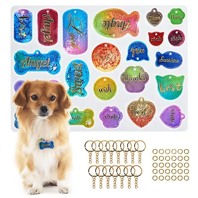 £5.99 • Buy Silicone Dog Cat Name Tag Resin Casting Mold Pet Pendant Keychain Epoxy Mould