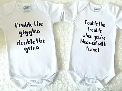 Twin Pregnancy/Baby Announcement Vests Twin Gifts Baby Shower • £20