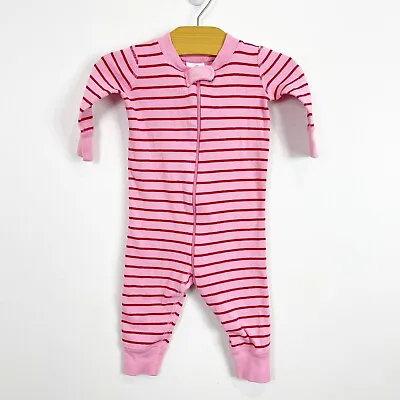 Hanna Andersson Pink Red Striped Sleeper Valentines Pajamas Sz 60 6-9 • $19.99