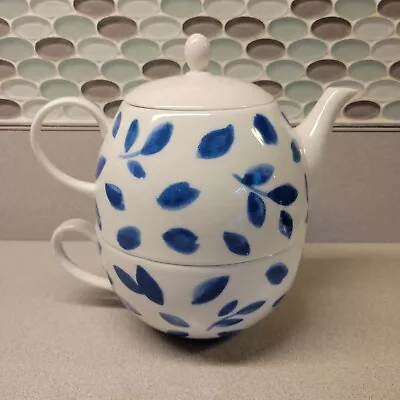 Martha Stewart Stockholm Tea-For-One Set - Blue 3 Piece Teapot Cover & Mug Cup • $19.99