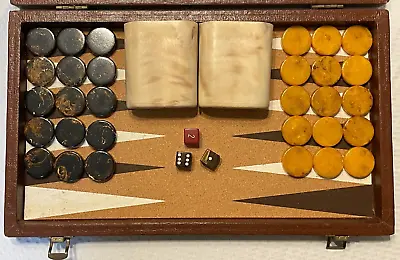 Vtg Bakelite Cardinal Backgammon Set Swirl Marbled Choclate & Butterscotch Round • $385