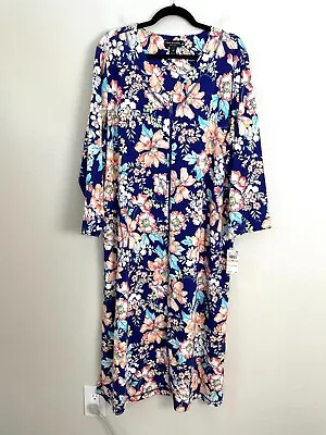 NEW $90 Miss Elaine Womens Plus 2X Floral Long Zip Up Night Gown Robe Long Sleev • $49.99