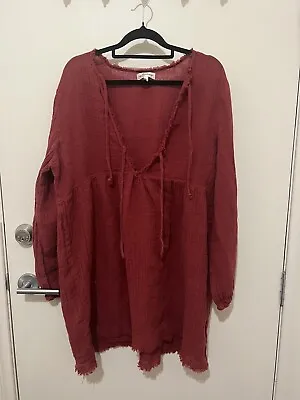 $49 • Buy Arnhem Mini Dress Size 14 Maroon Red Cotton Loose Designer Summer