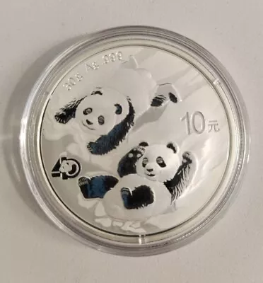 2022 China Panda 30g Fine 999 Silver 40th Anniversary 10 Yuan In Capsule • £28