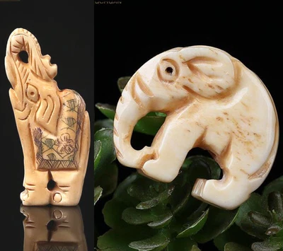 £5.99 • Buy Vintage Yak Bone Hand Carving Netsuke Pendant Lucky Elephant Pendant Necklace