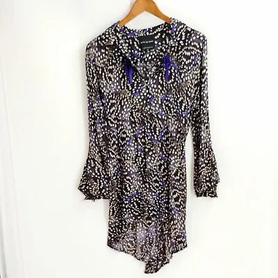 Bitte Kai Rand Woman's Shirt 100% Silk Brown Dots Abstract Button Front Size 36 • $79.99