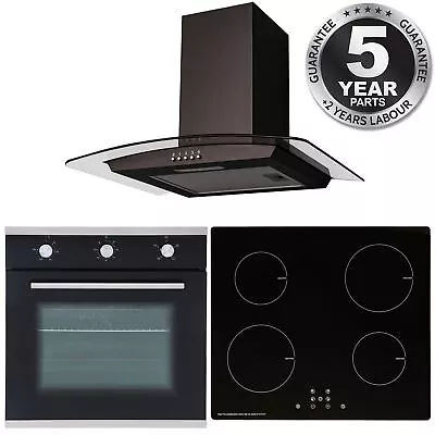 SIA 60cm Black Single Oven 4 Zone Touch Control Induction Hob & Curved Hood Fan • £440.99