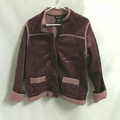 Women's DENIM & CO. Soft Velour Velvet Zippered Jacket ~ 2 Tone Rose ~ Large  • $8.93