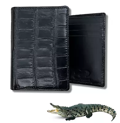 Black Mens Crocodile Leather Trifold Wallet Large Capacity Crocodile Triple Fold • $79