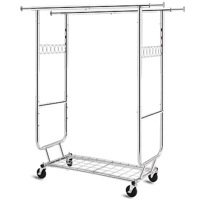 Collapsible Double Heavy Duty Rolling Clothing Garment Rack With Shelves 600lbs • $105.99