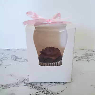 Single Cupcake Display Individual Favor Box Glossy White (White Or Pink Ribbon) • $15