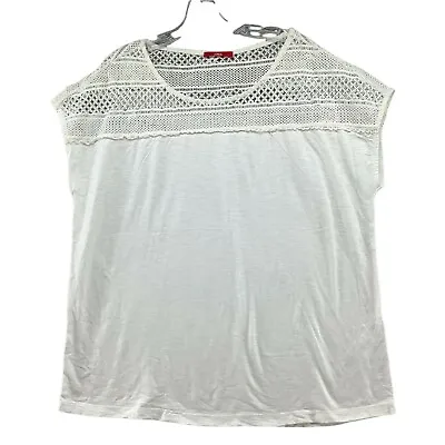 S.Oliver Crochet T-Shirt Womens Large L White Boho Relaxed Short Sleeve Beach • $11.19