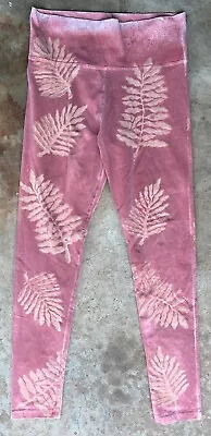 T- Party Design Fold Over Mineral Wash Leggings With Leaf Print Womens Large • $22
