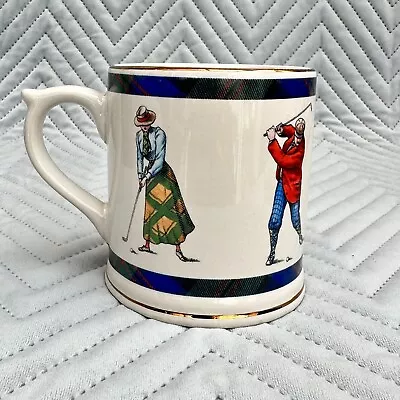 Vintage St Michael Marks And Spencer Golf Coffee Mug Tartan Gold Blue Fashion • £10