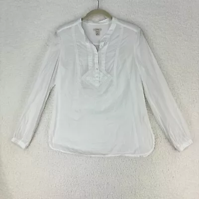 J. Crew White Floral Embroidered Long Sleeve Shirt Womens 100% Cotton Size 8 • $14.99