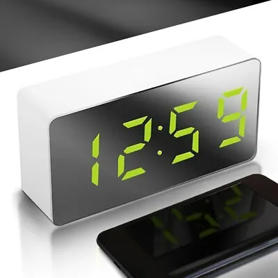 $16.88 • Buy Mirror LED Alarm Clock Night Light Thermometer Digital Clock With USB Charging A
