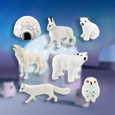 7x Polar Animal Model Miniatures Includes Polar Bear Family Igloo Rabbit Owl • £13.34