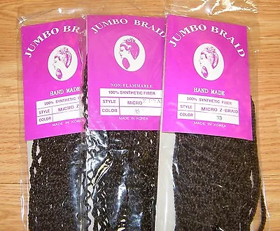 LOT Of (3) Jumbo Non-Flammable 100% Synthetic Fiber Micro Z Braid #33 Extensions • $10.08