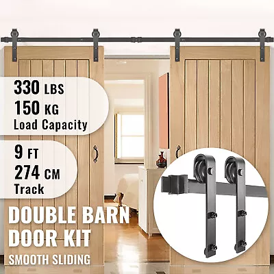 VEVOR Barn Door Hardware Kit Barn Door Kit 9 FT Carbon Steel For Double Doors • $53.99