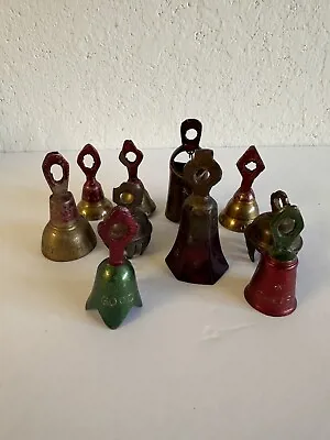 Vintage Christmas Brass Bells Colored Etched India Set Of 10 • $60