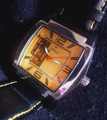 £5 • Buy CHROME BLACK GOLD Mirtello Luxury Automatic Watch Skeleton SQUARE ART DECO STYLE