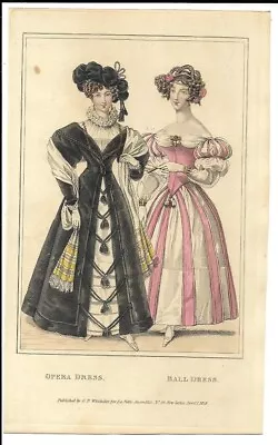 3 LA BELLE ASSEMBLEE   Regency Fashion Plates  WALKING DRESS   1827  1828  SHAWL • £12