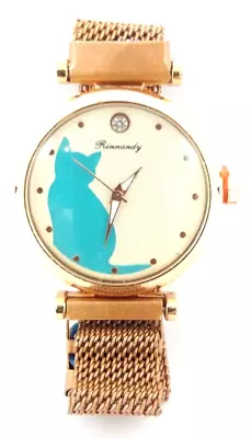 Cat Watch Animal Figures Gold Metal Magnetic Clasp Wrist Strap UK • £19.93