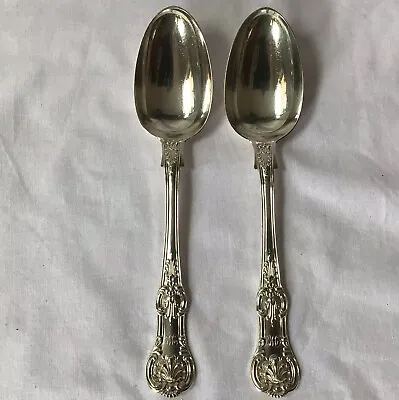 Pair 1859 Solid Silver Queens Pattern Table Serving Spoons By Chawner & Co. 168g • £225
