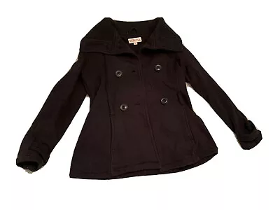 Merona Pea Coat Black Cotton Blend Size Small Button Front Dressy Classy Elegant • $27.17