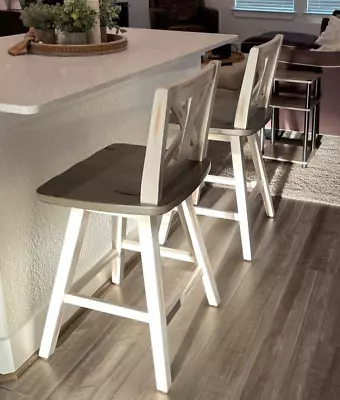 Set Of 2 Counter Height Swivel Bar Stools Farmhouse White Kitchen Chairs Seats • $239.89