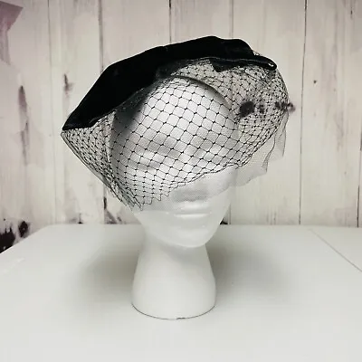 $39.95 • Buy Vintage Millinery Ladies Mesh Bow Veil Black Hat Netting Wedding Union Made