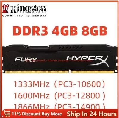 HyperX FURY DDR3 4GB 8GB 16GB 32G 1333 1600 1866 240pin Desktop Memory DIMM • $23.56