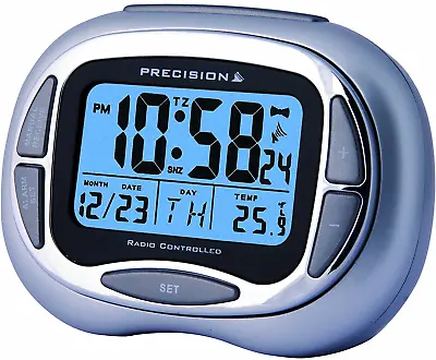 £12.25 • Buy Precision PREC0100 Radio Controlled Alarm Clock With Colour LCD Display, Silver