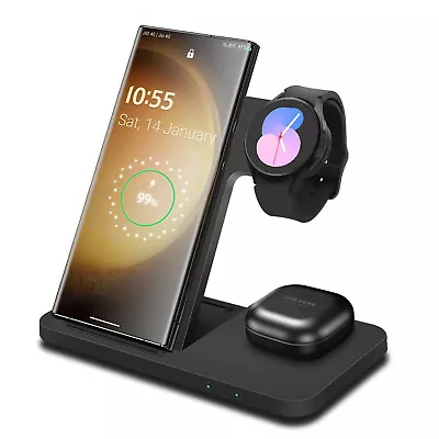 For Samsung Galaxy Watch S24 3 In 1 Wireless Fast Charger Charging Stand Station • $21.96