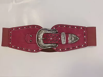 Montana West Country Western Bling Rhinestone Pink Wide Belt Size M (28-30) • $40