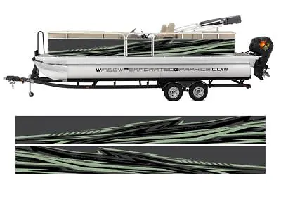 Green Sage Modern Lines Graphic Vinyl Boat Wrap Decal Fishing Pontoon Watercraft • $370