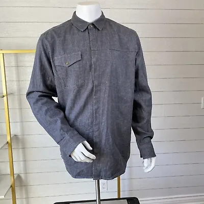 NWT Prana Lenny Overshirt Men’s Gray Snap Up Long Sleeve Hemp  Shirt Sz L • $30