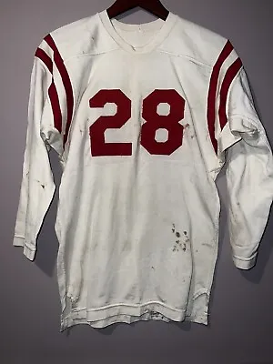 VINTAGE 1960's RAWLINGS DURENE STITCHED FOOTBALL JERSEY RED & WHITE • $149.99