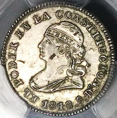 1848 GJ PCGS AU 55 Ecuador 1/2 Real Quito Silver Coin (24022801C) • $650